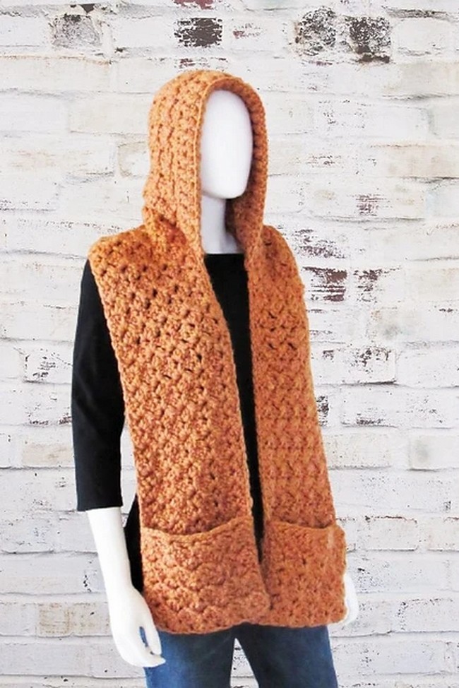 Crochet Hope Hooded Scarf With Pockets Pattern