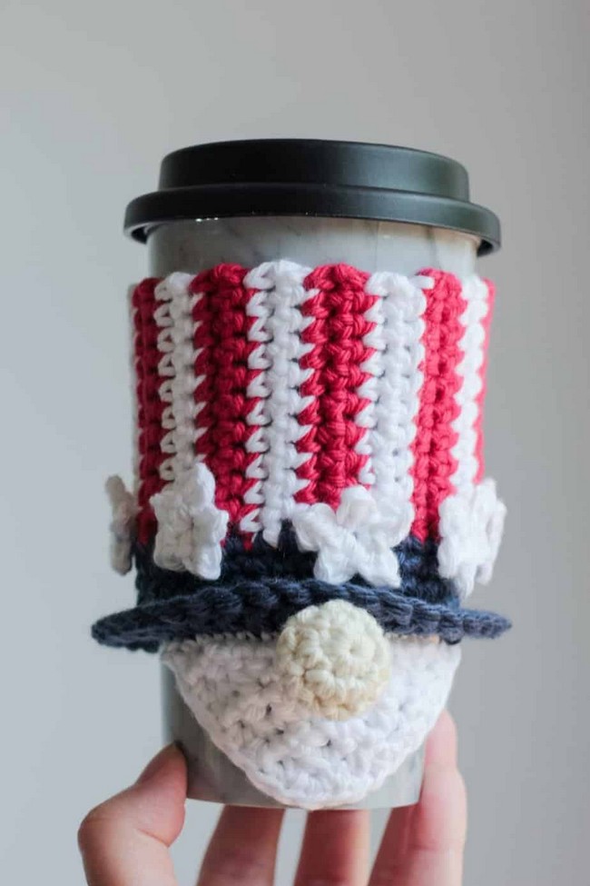 Crochet Patriotic Gnome Cup Cozy Pattern