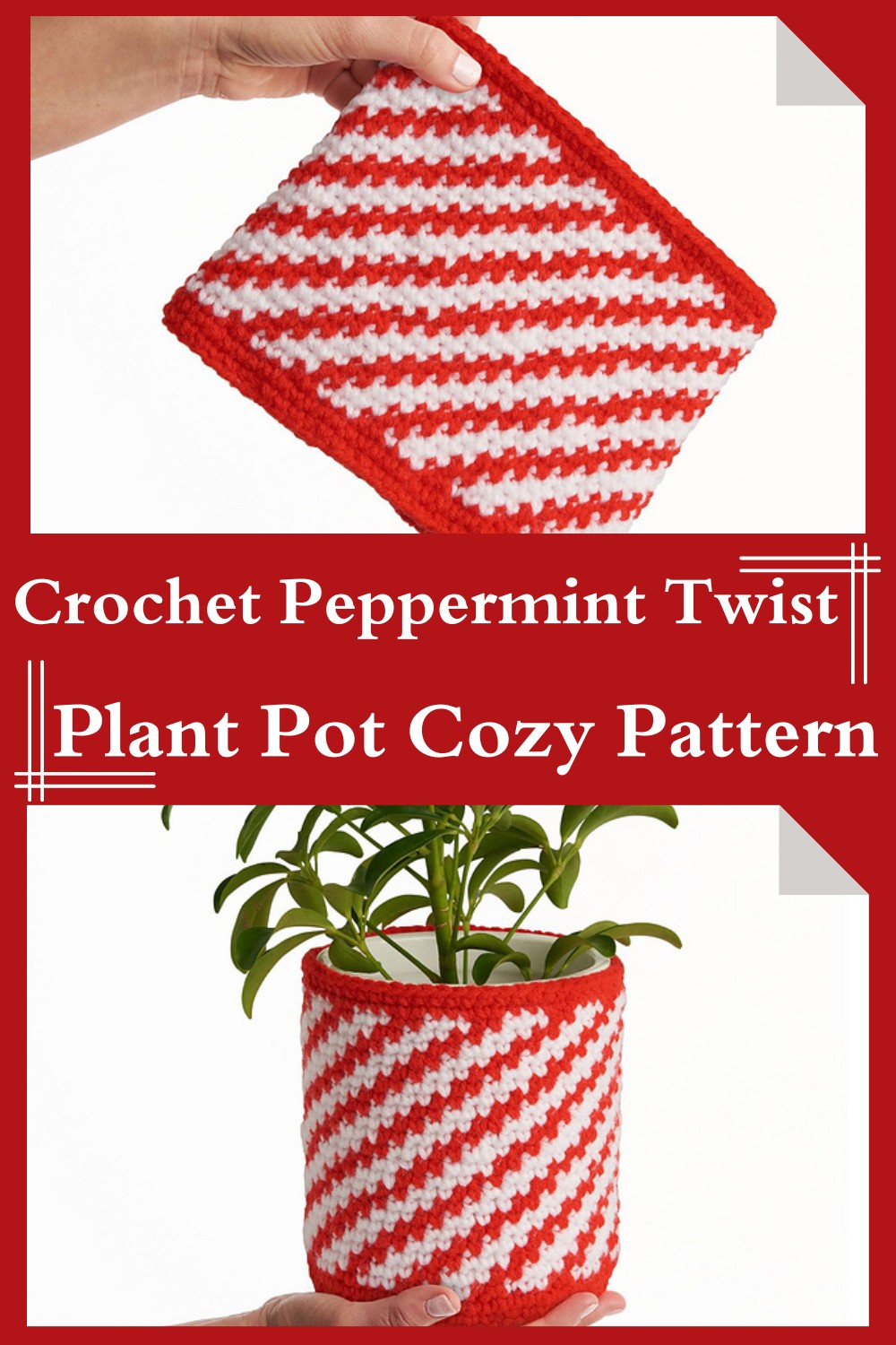 Crochet Peppermint Twist Plant Pot Cozy​ Pattern