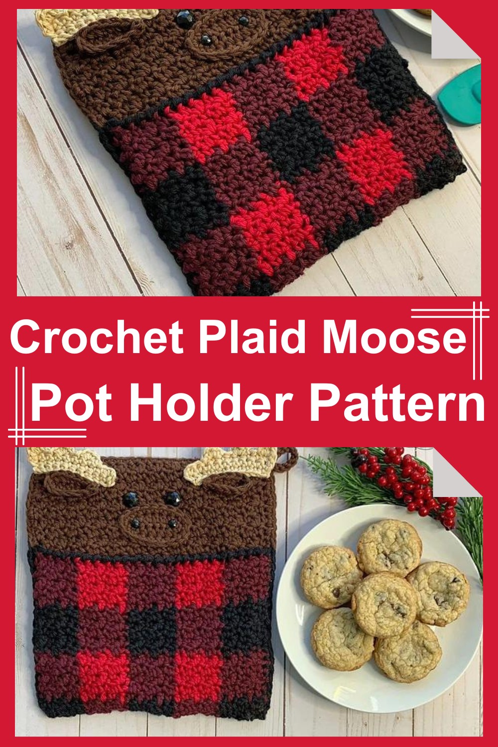 Crochet Plaid Moose Pot Holder Pattern