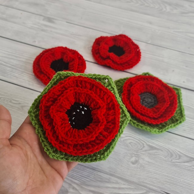 Crochet Poppy Flower Hexagon Pattern