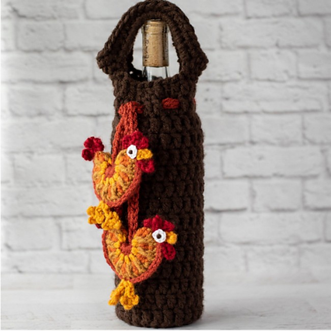 Crochet Rooster Wine Bottle Cover Pattern