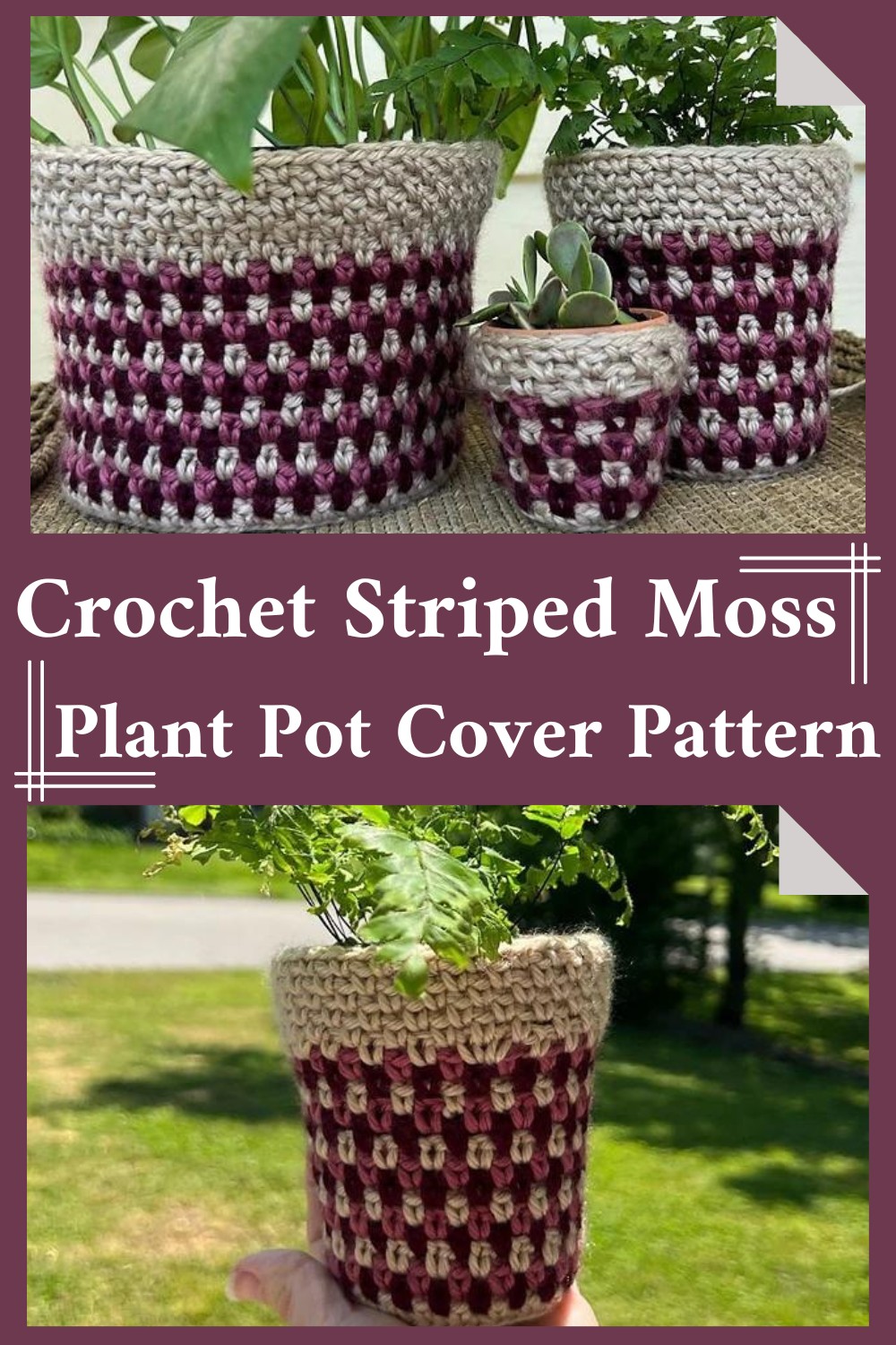 Crochet Striped Moss Plant Pot Cover Pattern