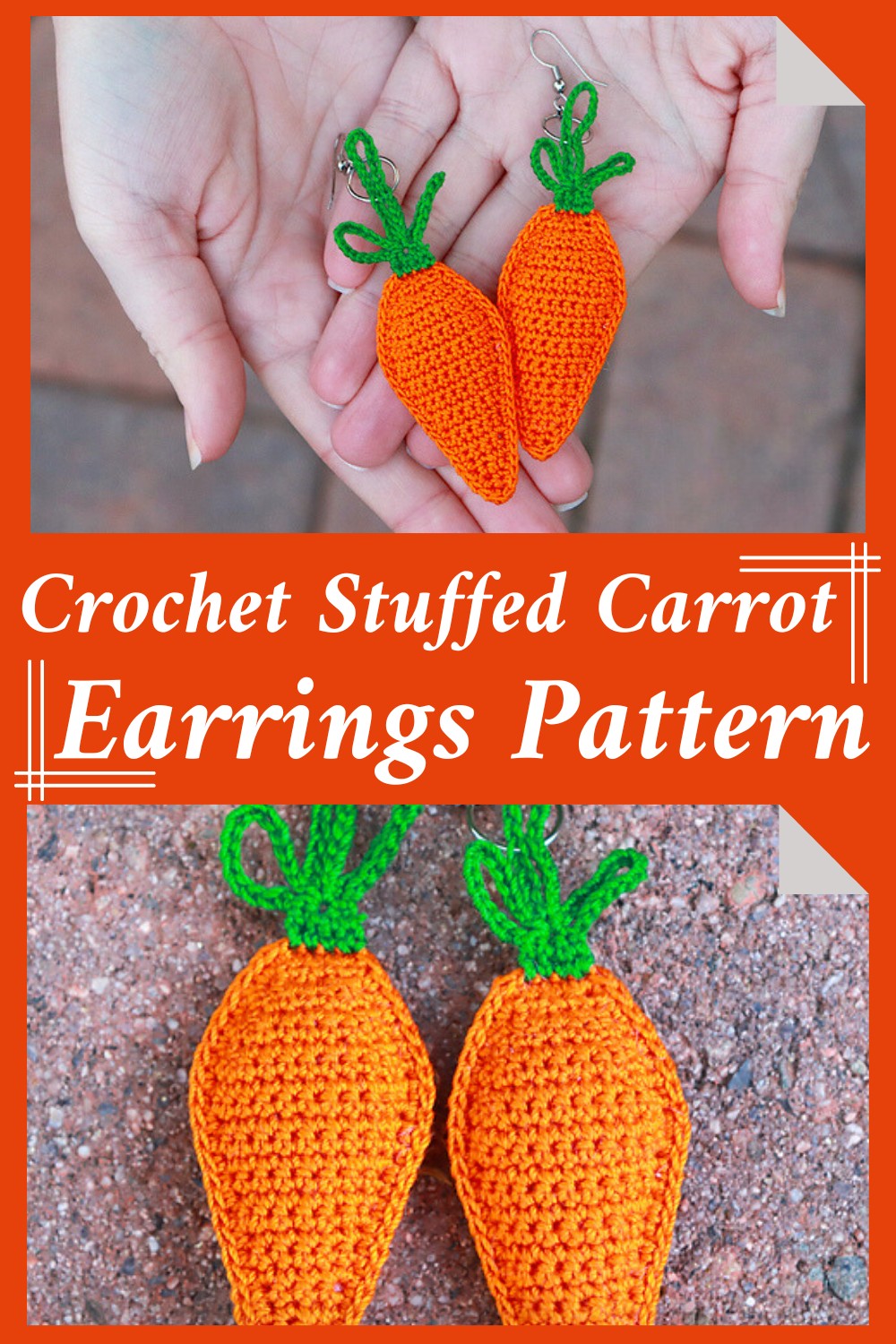 Crochet Stuffed Carrot Earrings Pattern