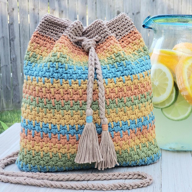 Crochet Summer Slice Drawstring Bag Pattern