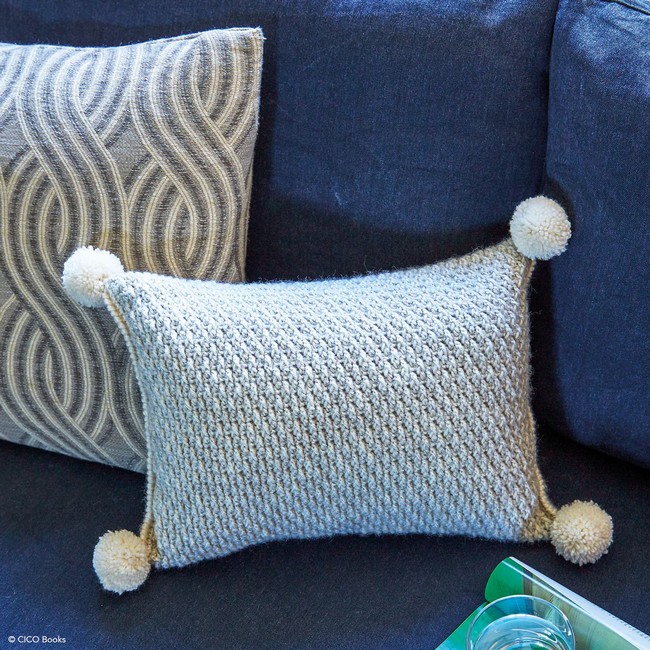 Crochet Textured Cushion With Pompoms Pattern 