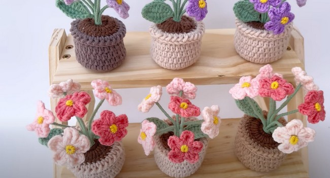 How To Crochet Mini Flower Pots With Wool 