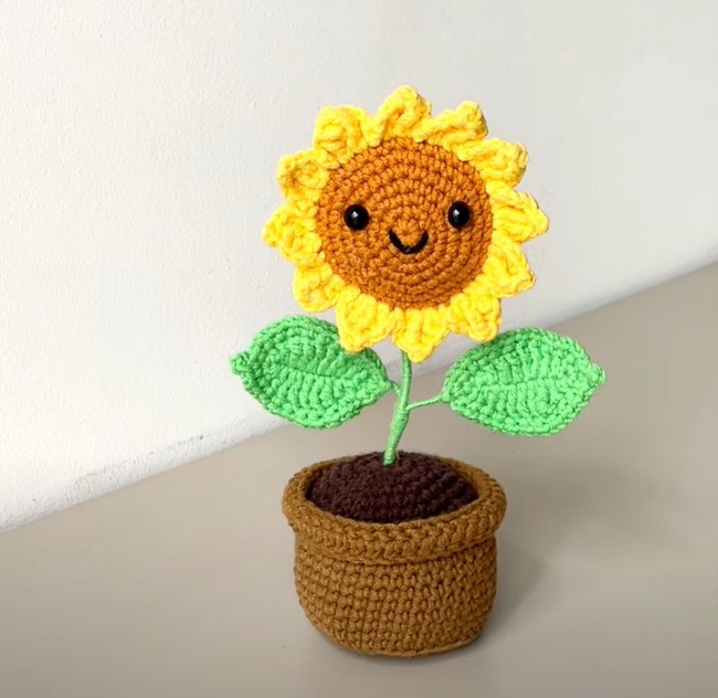 Sunflower With Pot Crochet Free Pattern Easy Tutorial