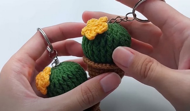 Crochet A Mini Cactus Keychain