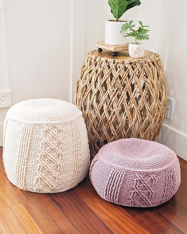 Crochet Cable Pouf Home Decor Pattern