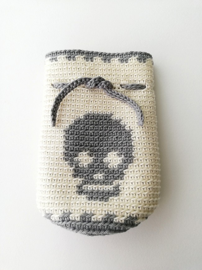 Crochet Drawstring Bag With A Skull Pattern