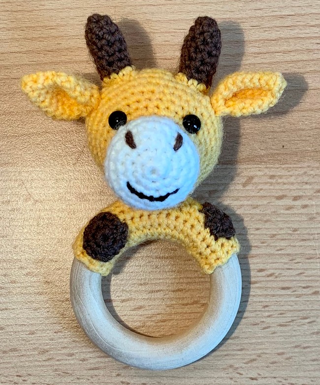 Crochet Giraffe Teething Ring Rattle Pattern 