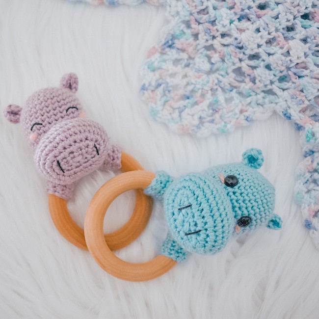 Crochet Hippo Rattle Teething Ring Pattern