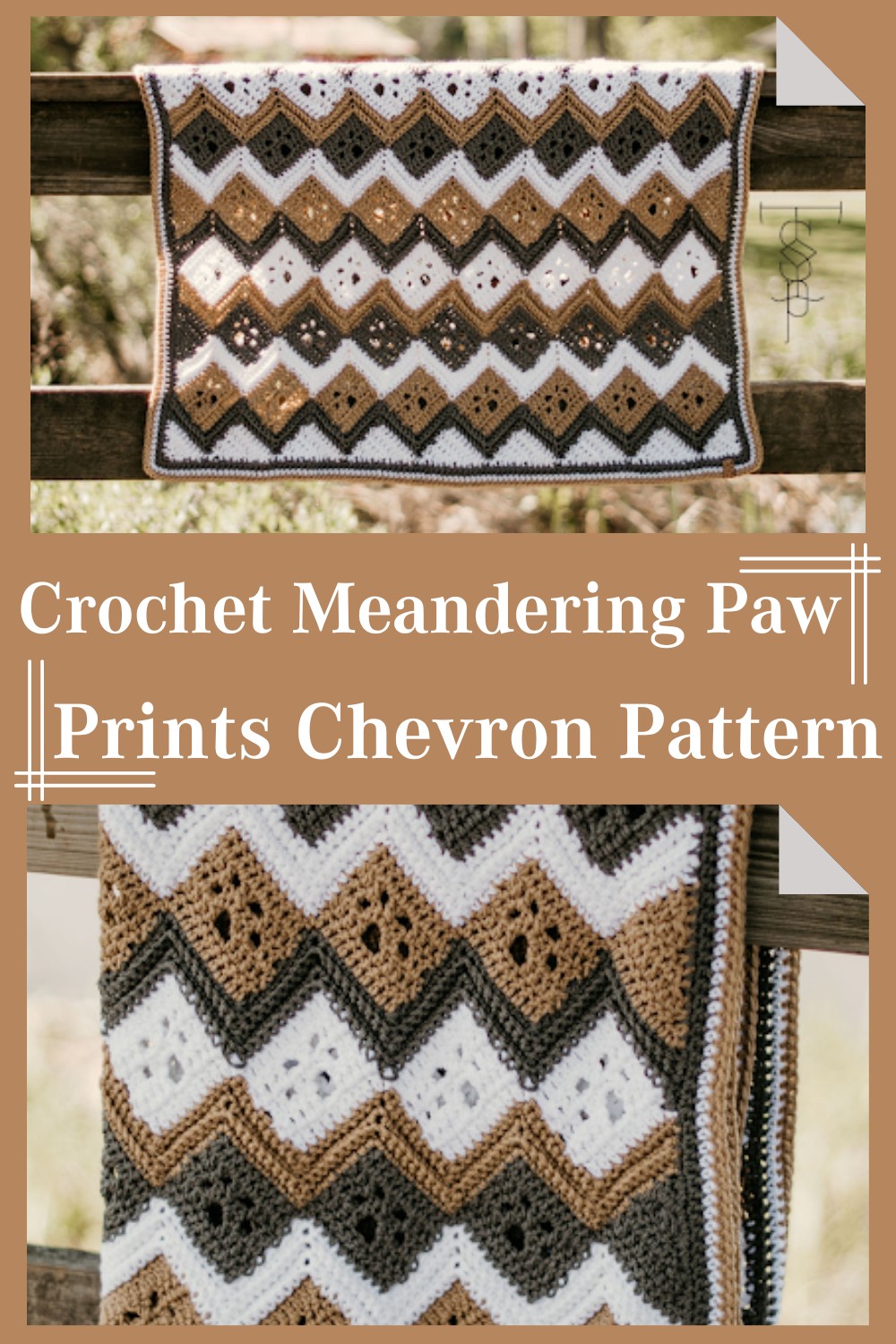 Crochet Meandering Paw Prints Chevron Pattern