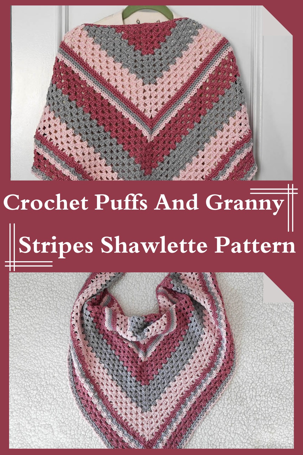 Crochet Puffs And Granny Stripes Shawlette Pattern