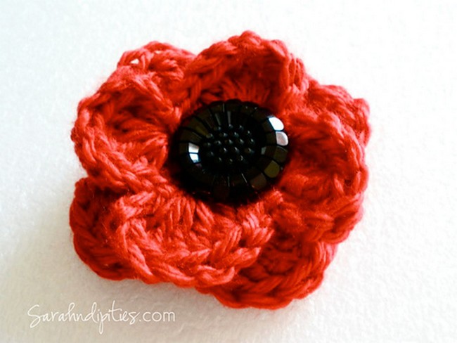 Crochet Remembrance Poppy Pin Pattern