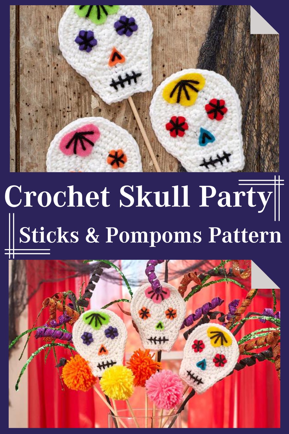 Crochet Skull Party Sticks & Pompoms Pattern