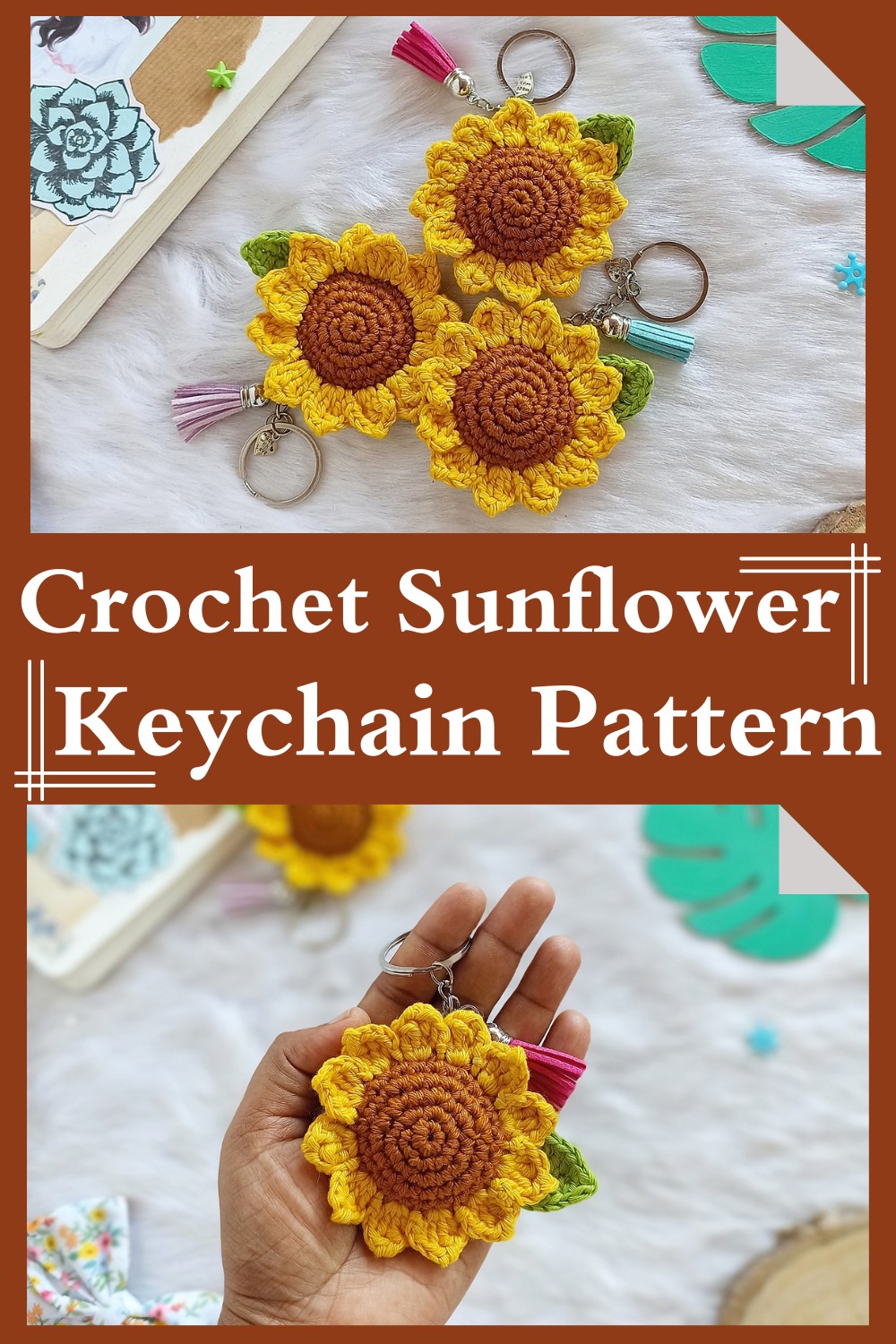 Crochet Sunflower Keychain Pattern