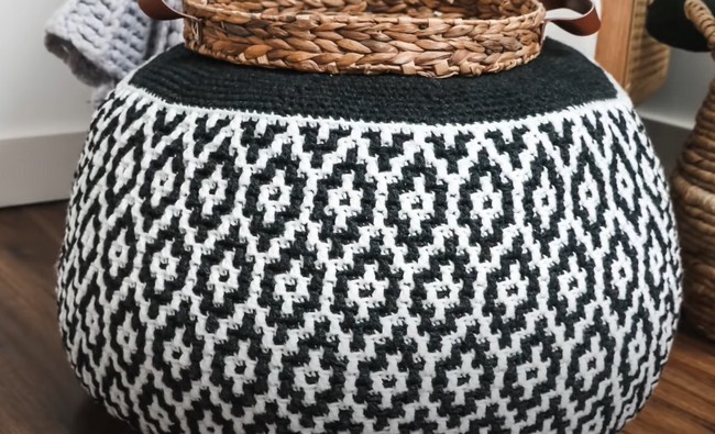 Mosaic Crochet Floor Pouf 