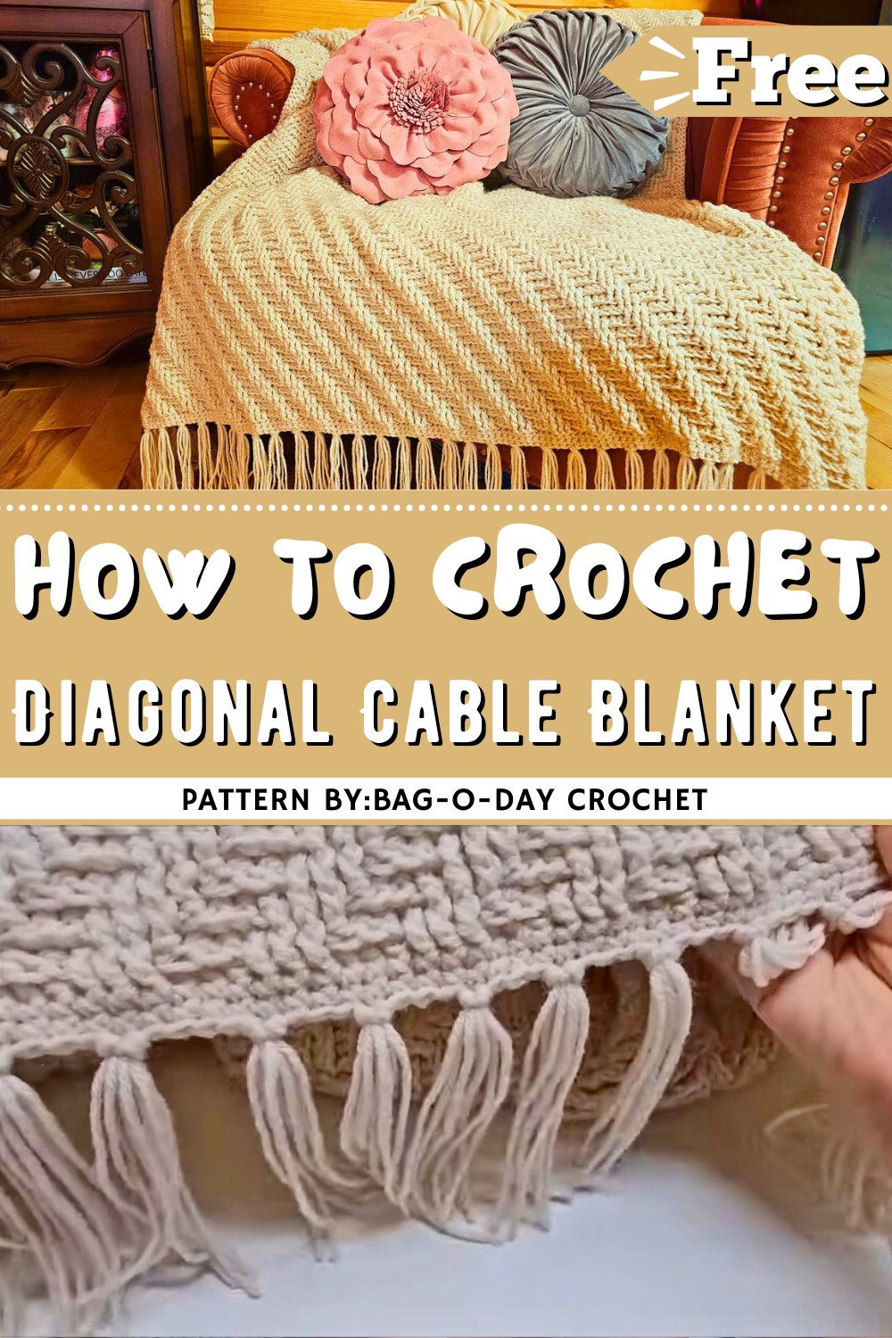 Crochet Beautiful Diagonal Cable Blanket