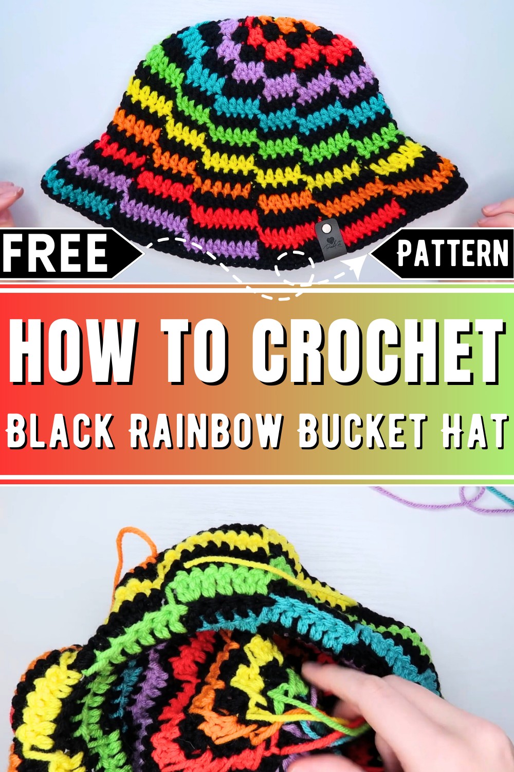 Black Rainbow Bucket Hat Crochet Tutorial