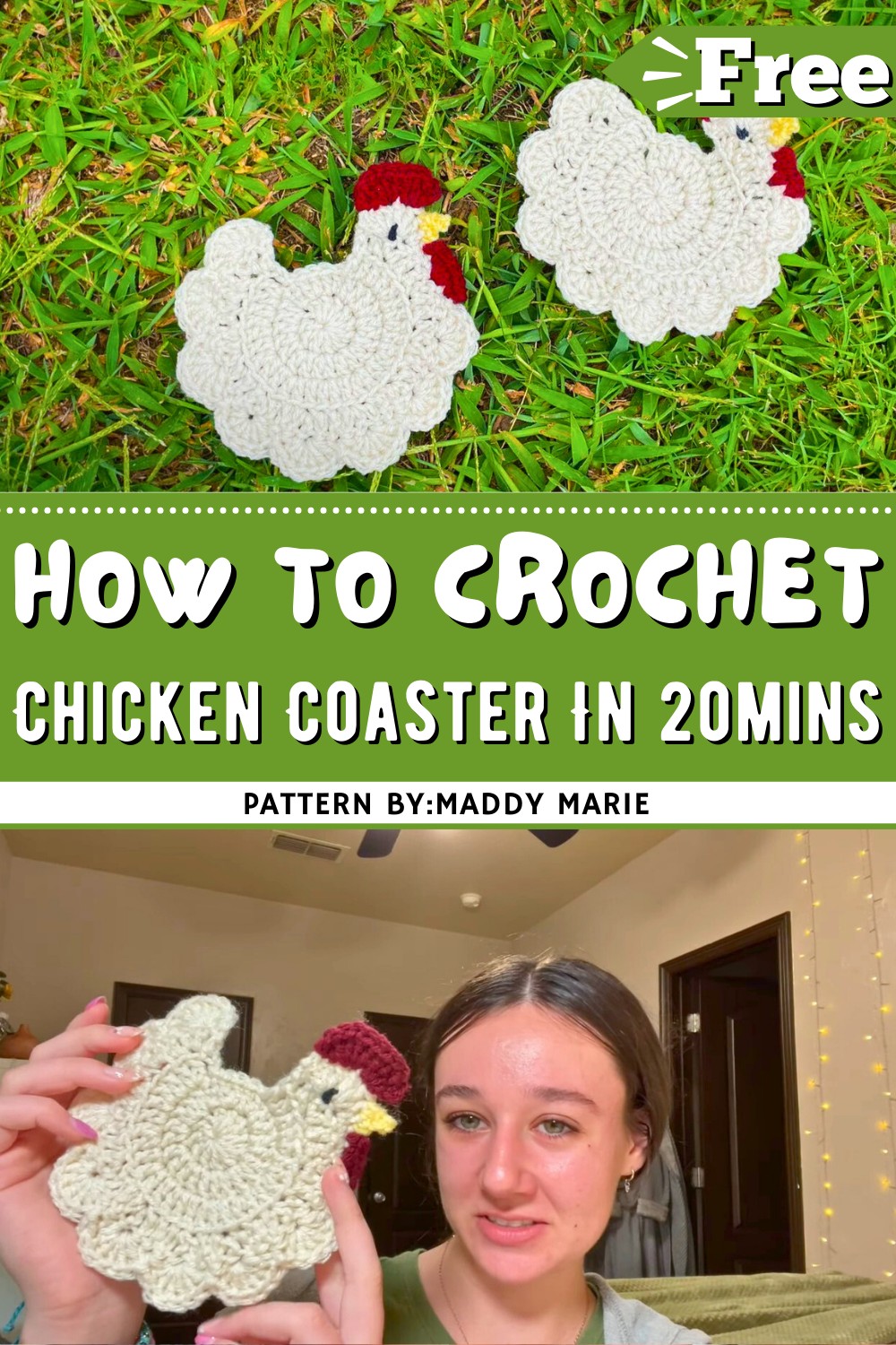 Crochet A Chicken Coaster In 20mins