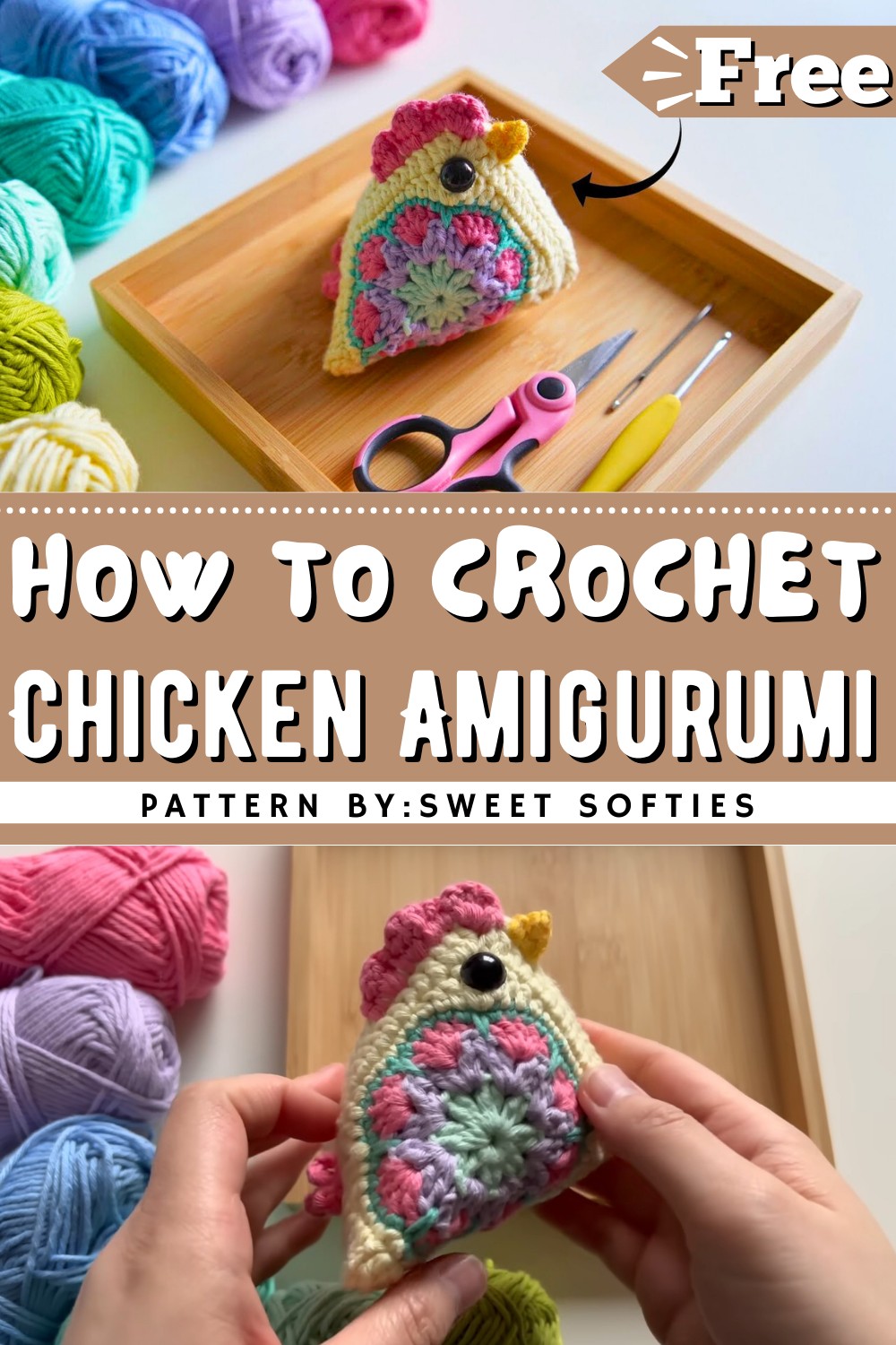 Crochet A Chicken Using Two Granny Squares