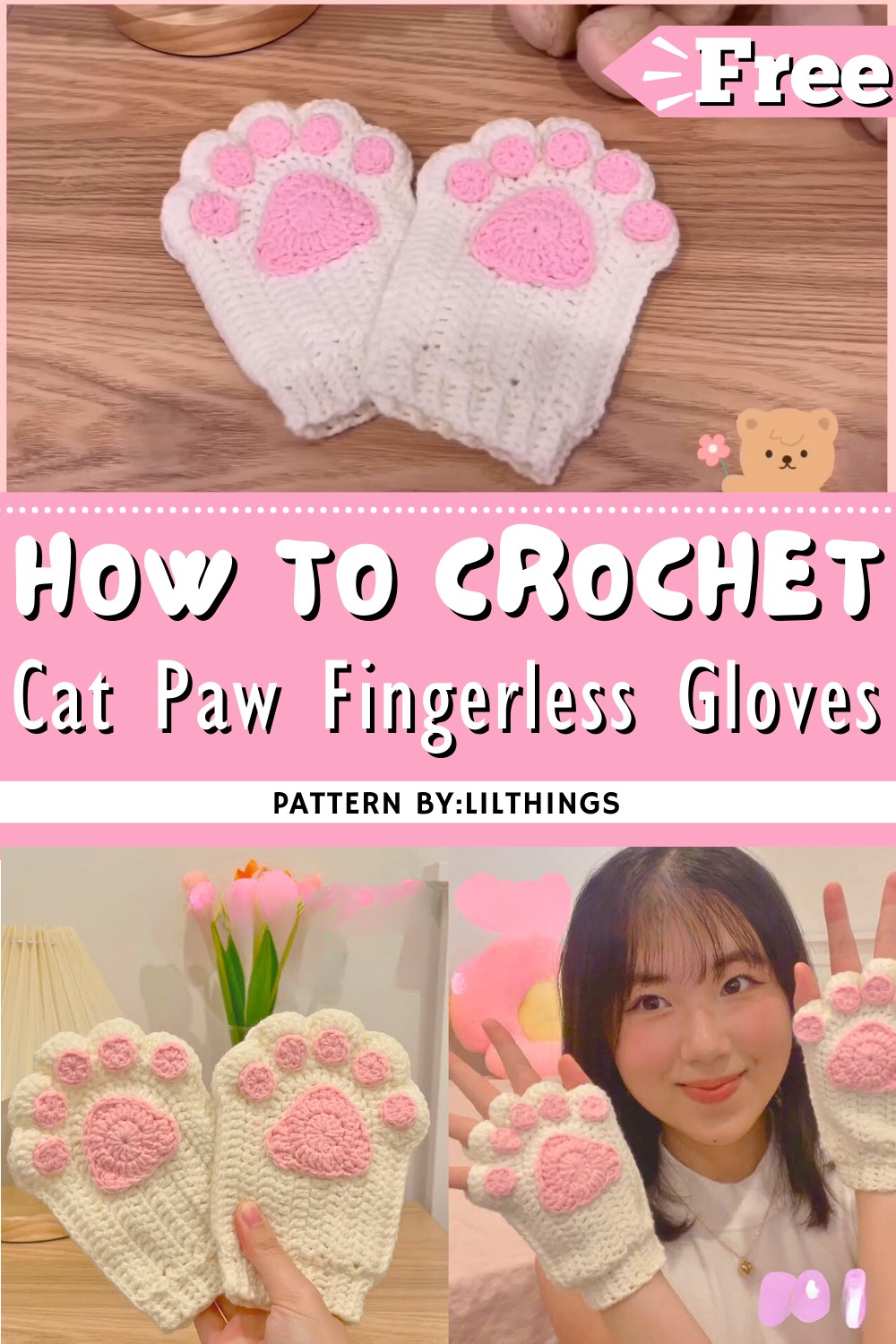 Crochet Cat Paw Fingerless Gloves