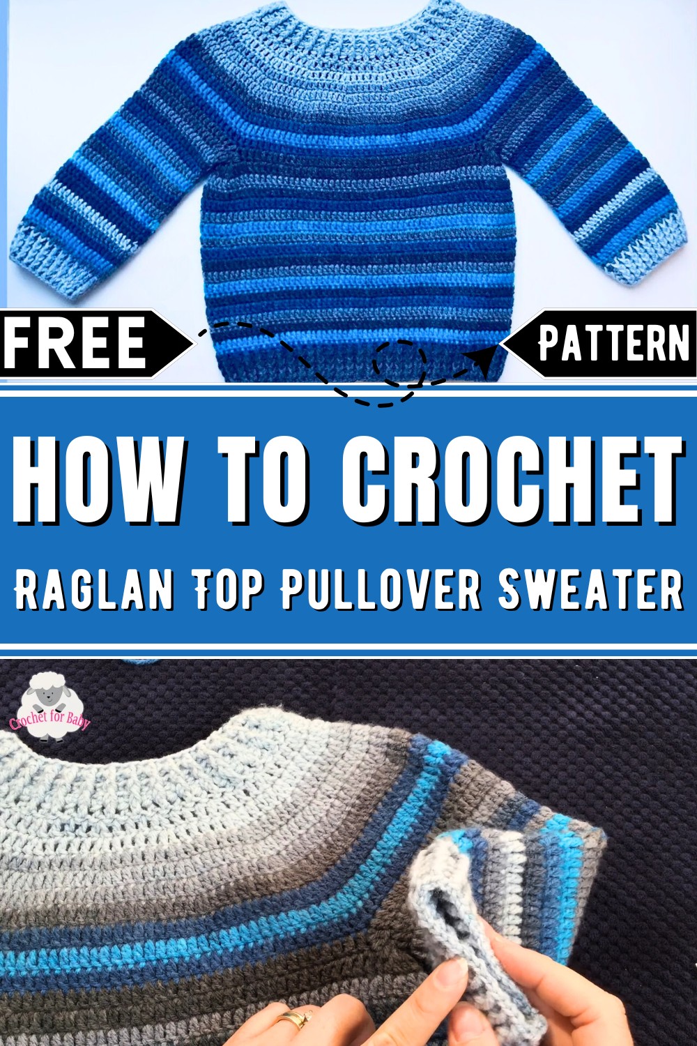 Crochet Easy Raglan Top Pullover Sweater Pattern