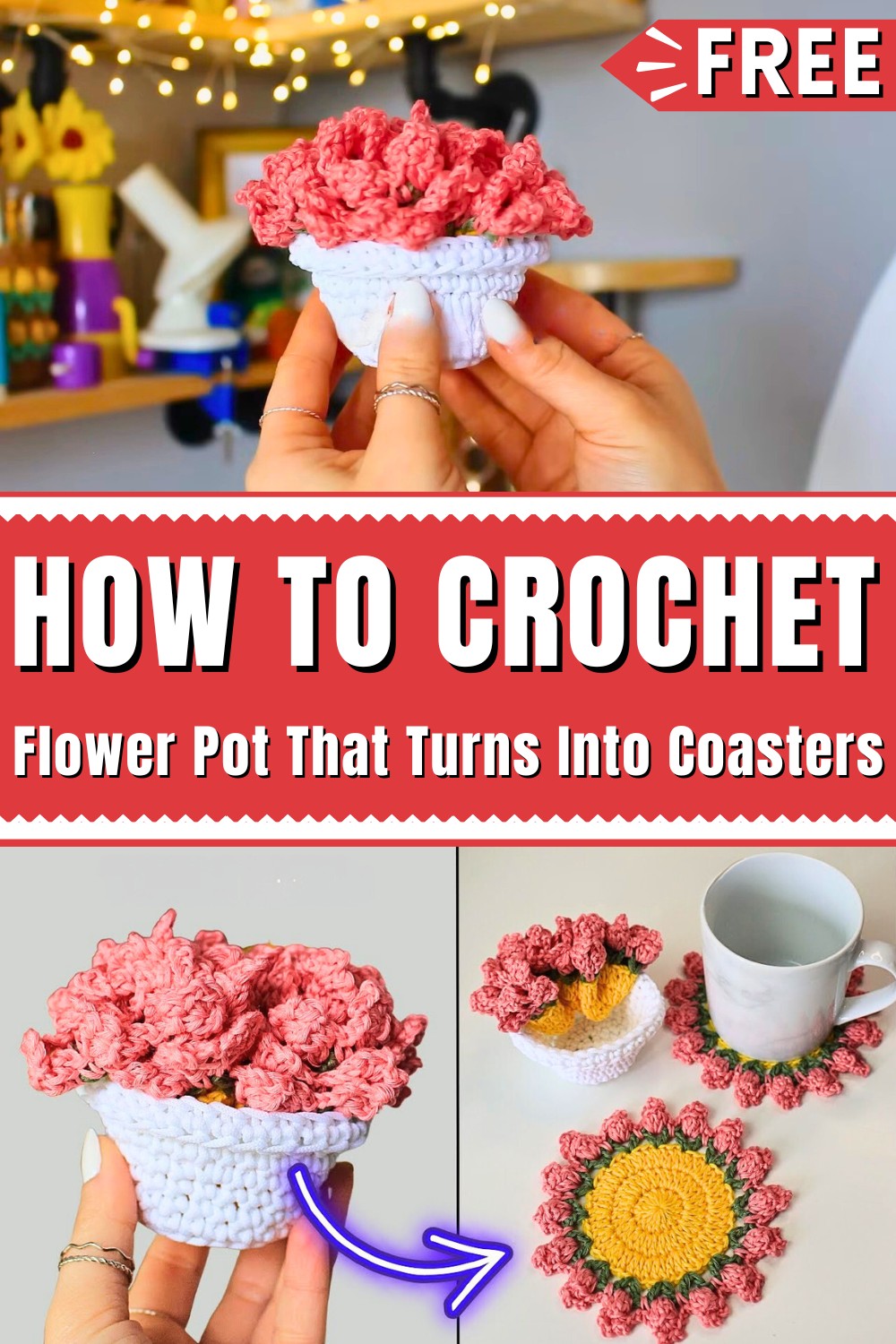 Crochet Flower Pot That Turns Into Coasters