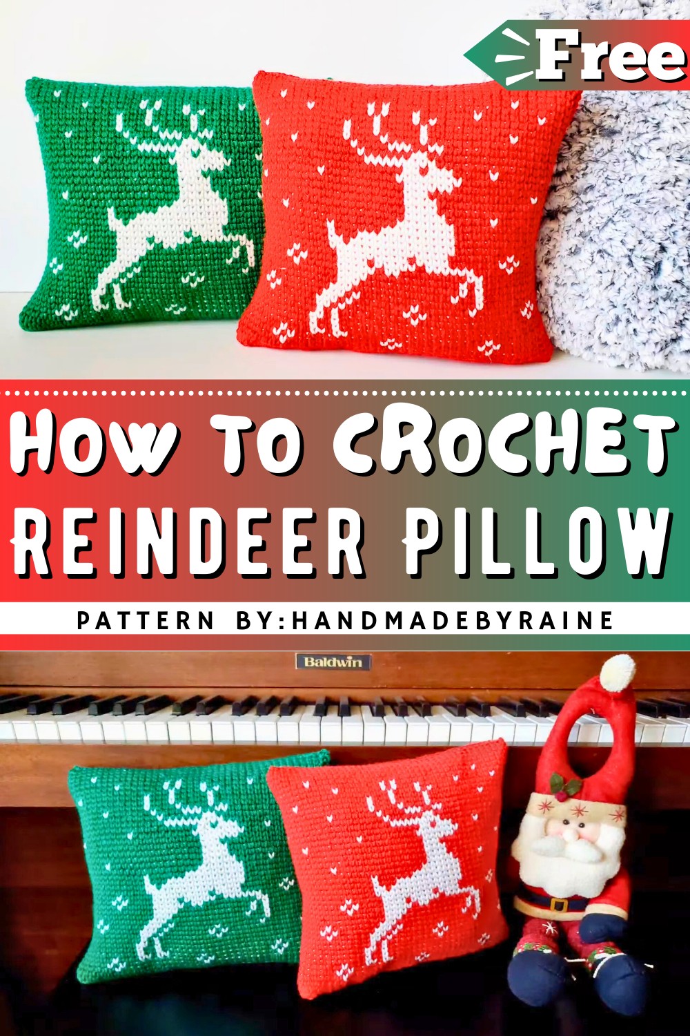 Crochet Reindeer Pillow