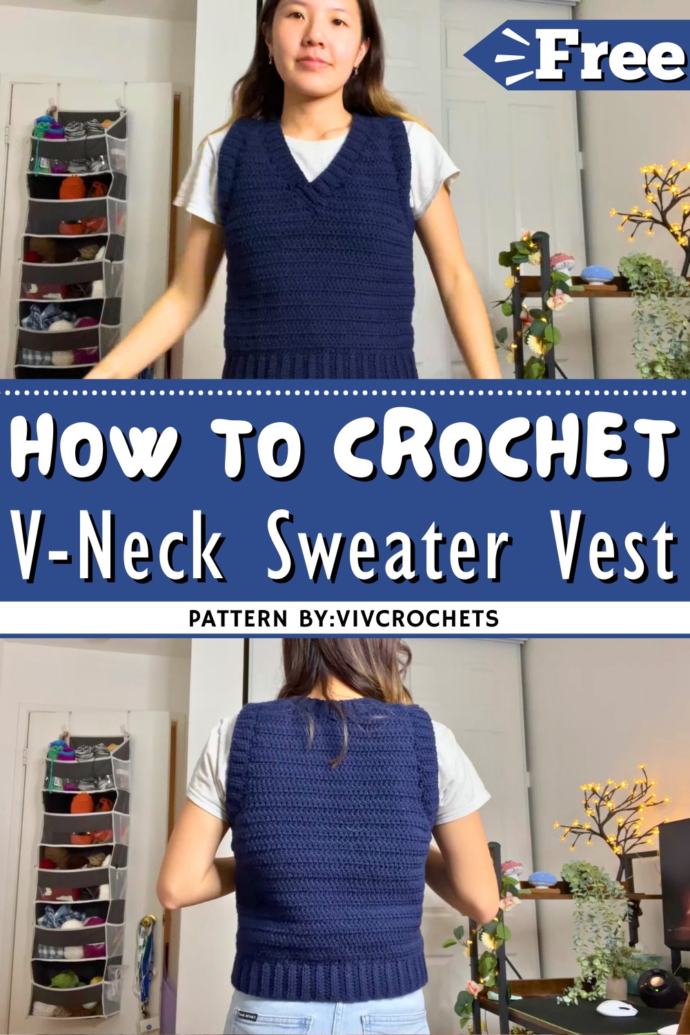 Crochet V-Neck Sweater Vest