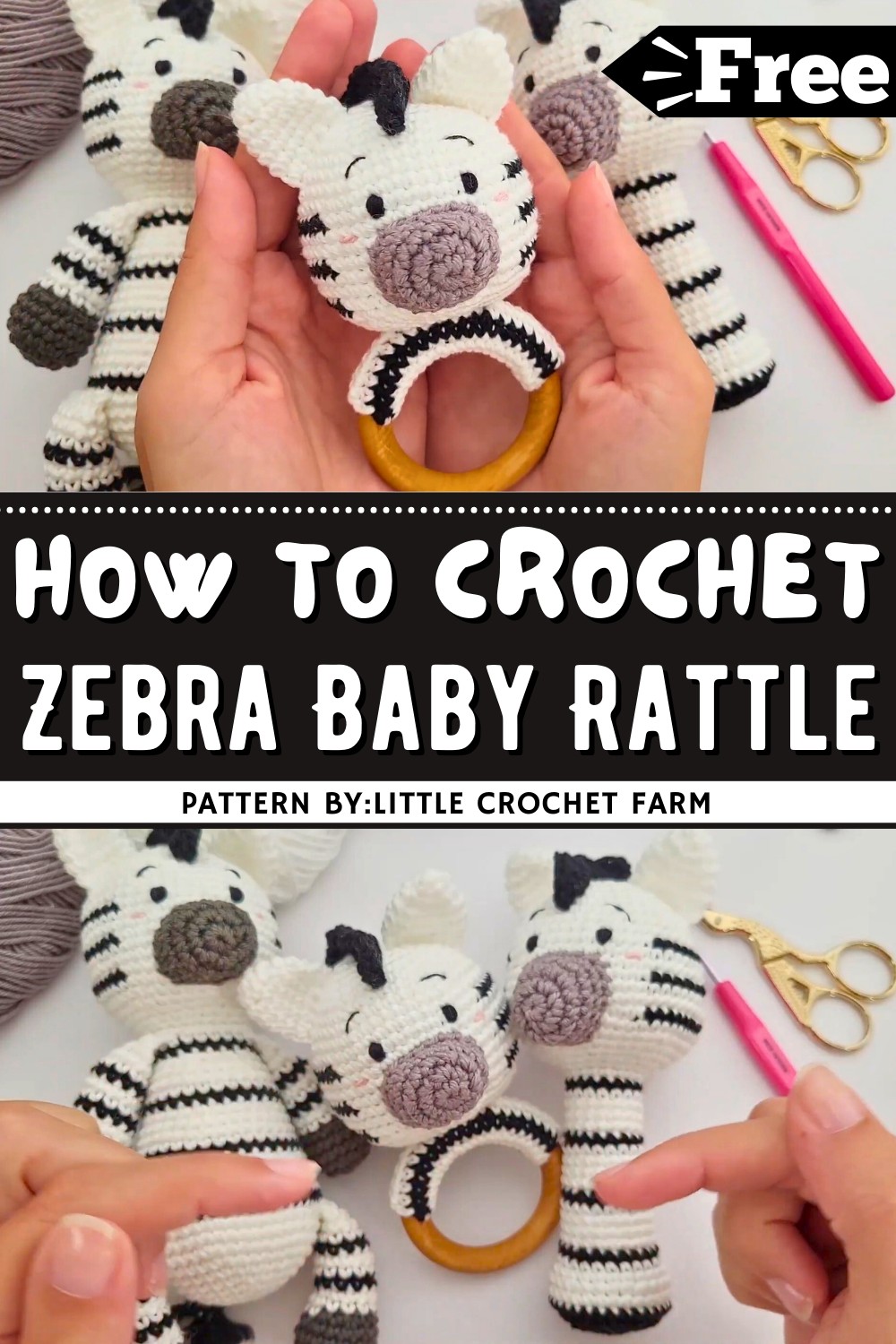 Crochet Zebra Baby Rattle