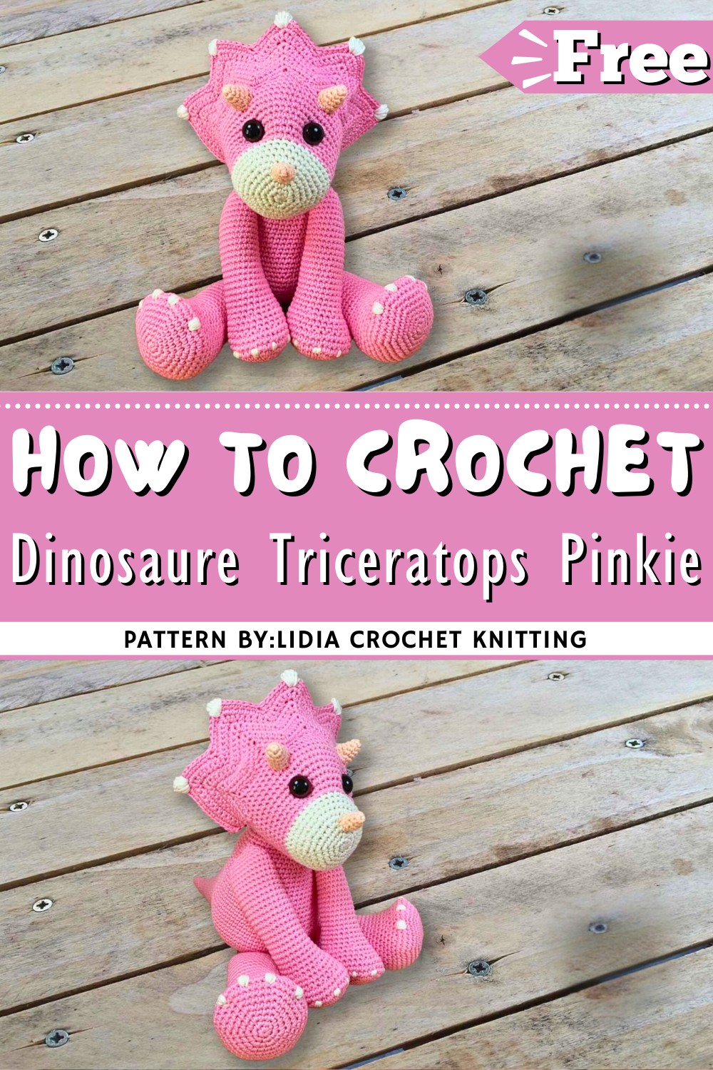 Dinosaure Triceratops Pinkie Amigurumi