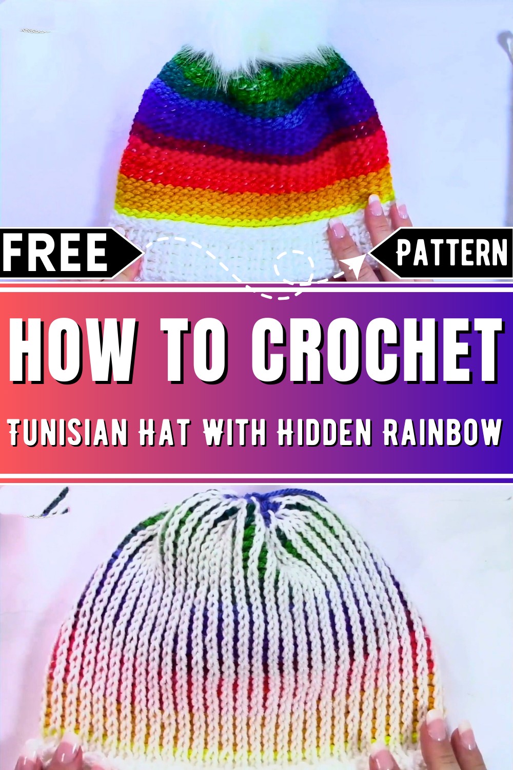 Tunisian Crochet Hat With Hidden Rainbow