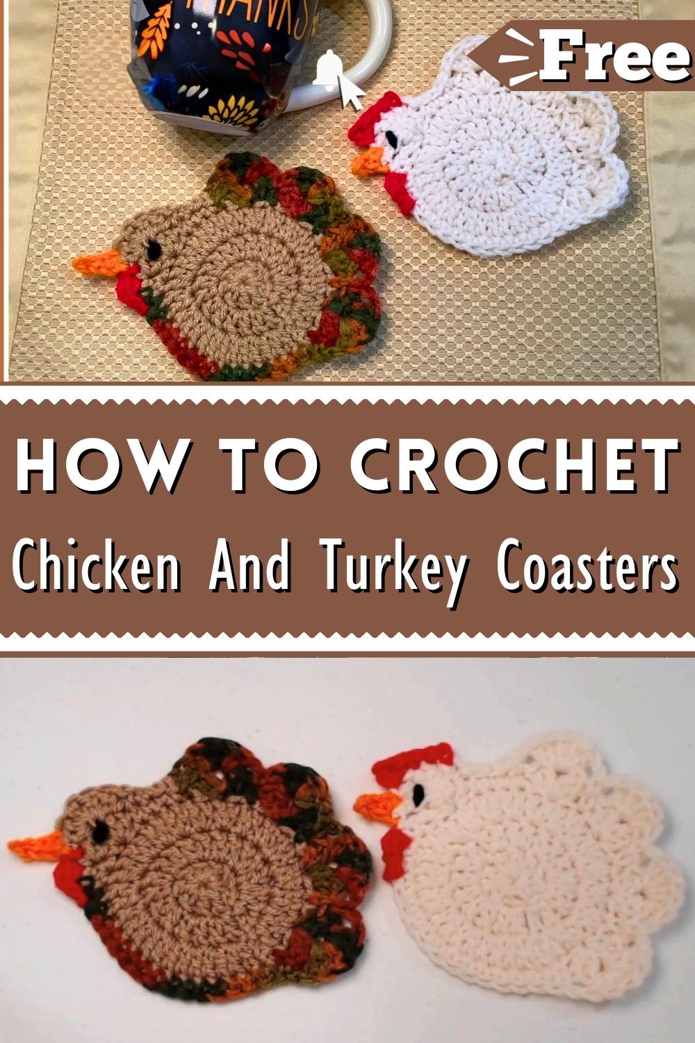 Chicken And Turkey Coasters Crochet Pattern