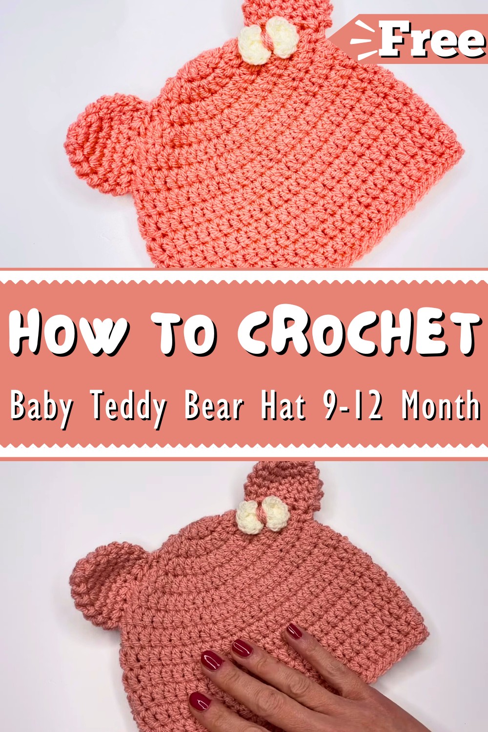 Crochet Baby Teddy Bear Hat 9-12 Month