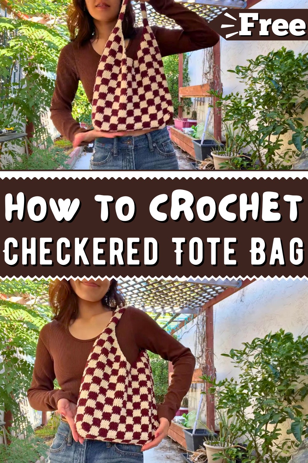 Crochet Checkered Tote Bag