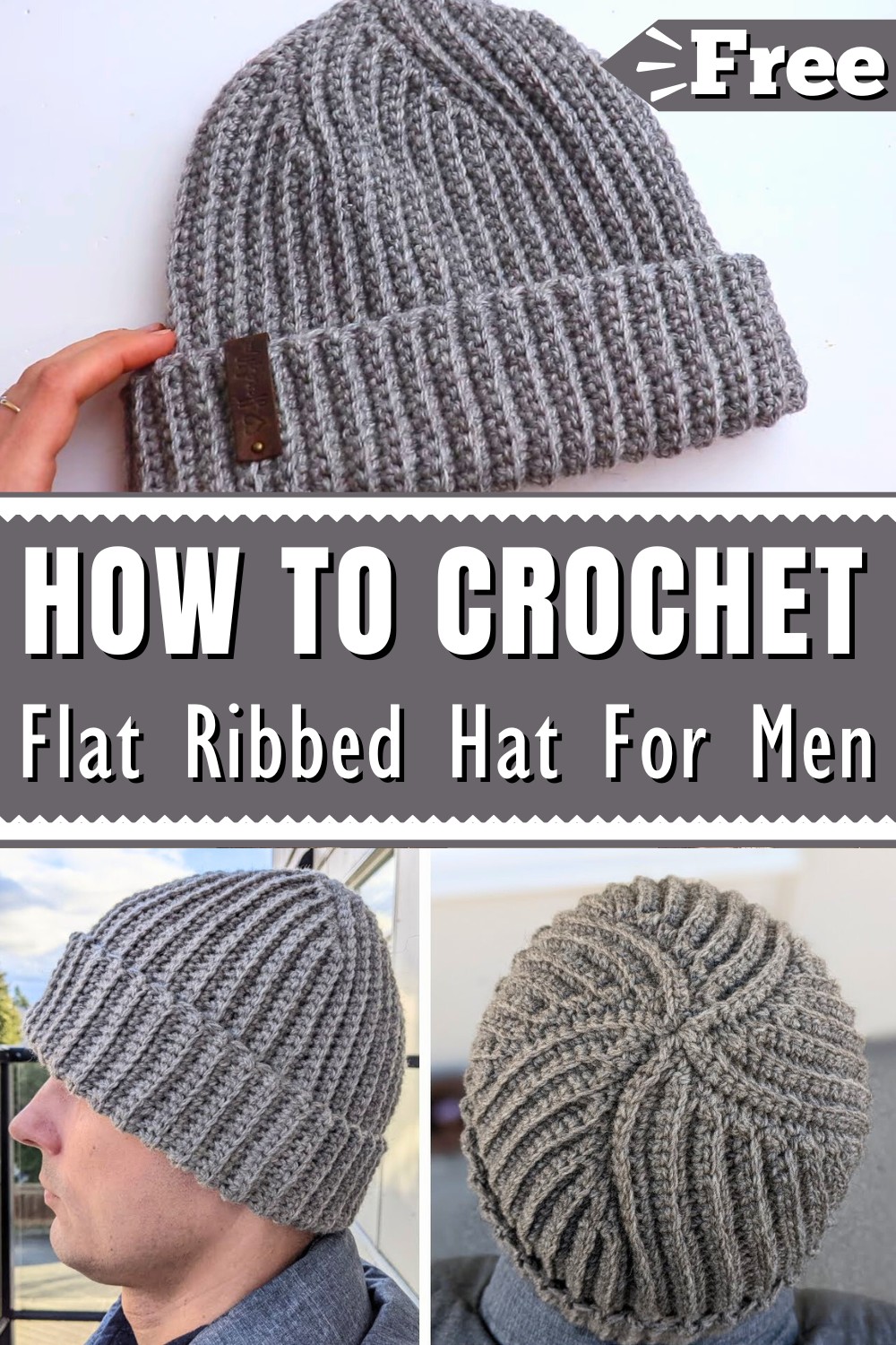 Flat Crochet Ribbed Hat For Men