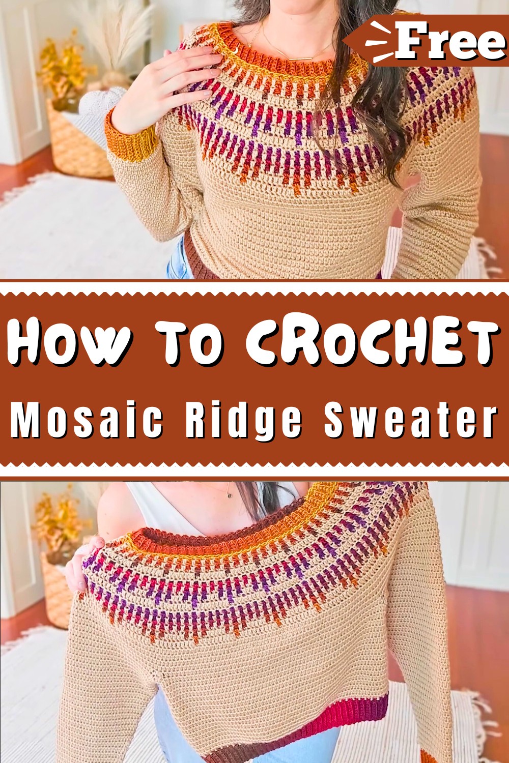 Mosaic Ridge Crochet Sweater