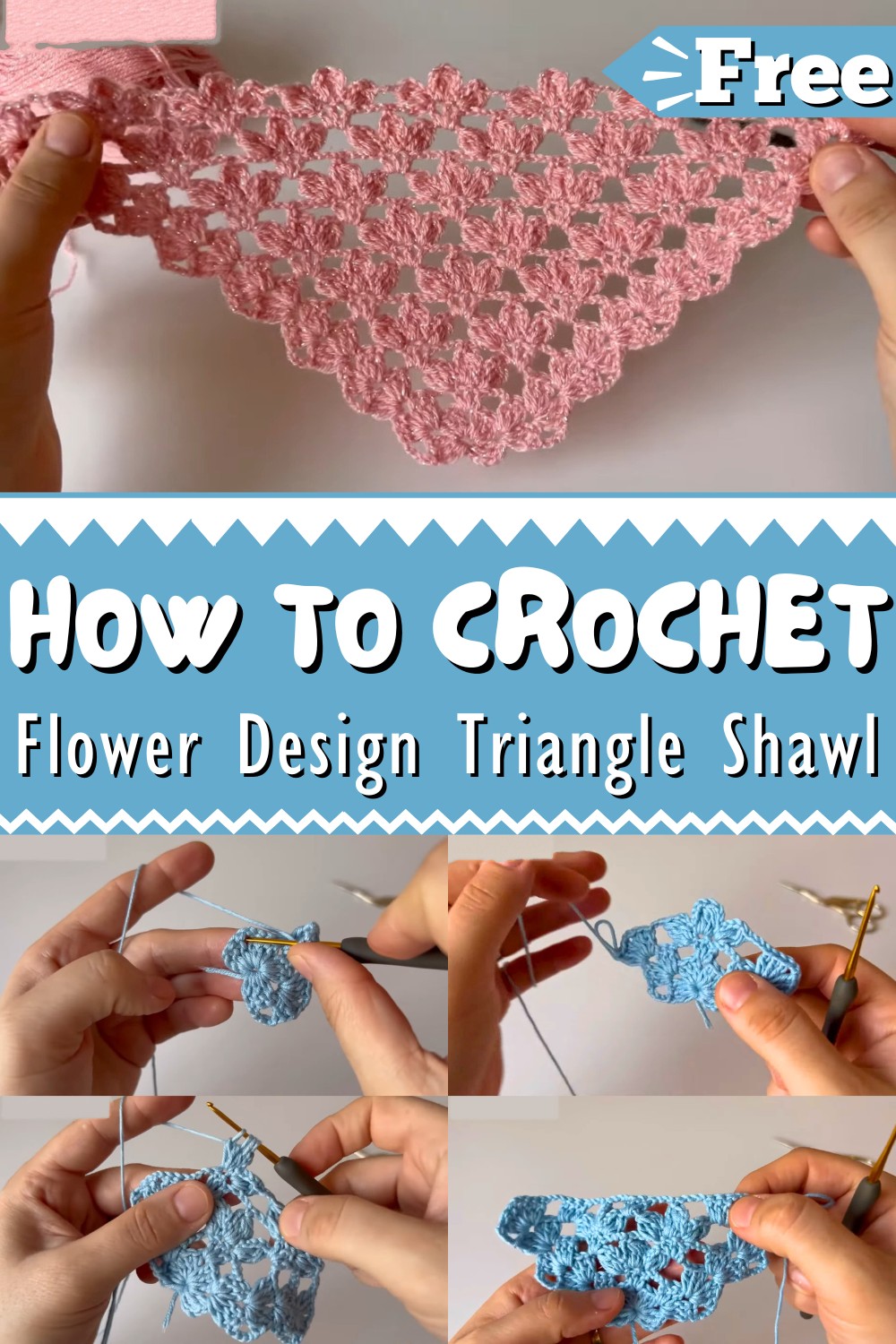 Crochet Flower Design Triangle Shawl