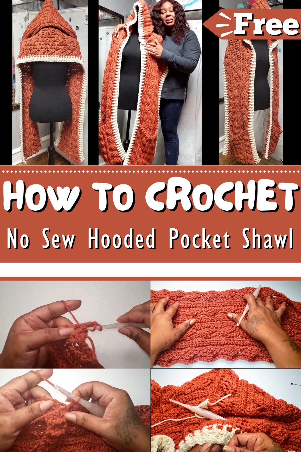 Crochet No Sew Hooded Pocket Shawl