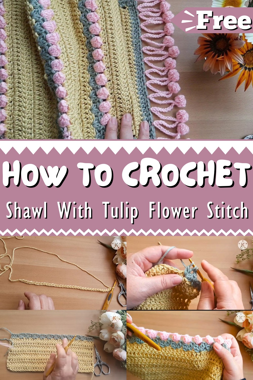 Crochet Shawl With Tulip Flower Stitch