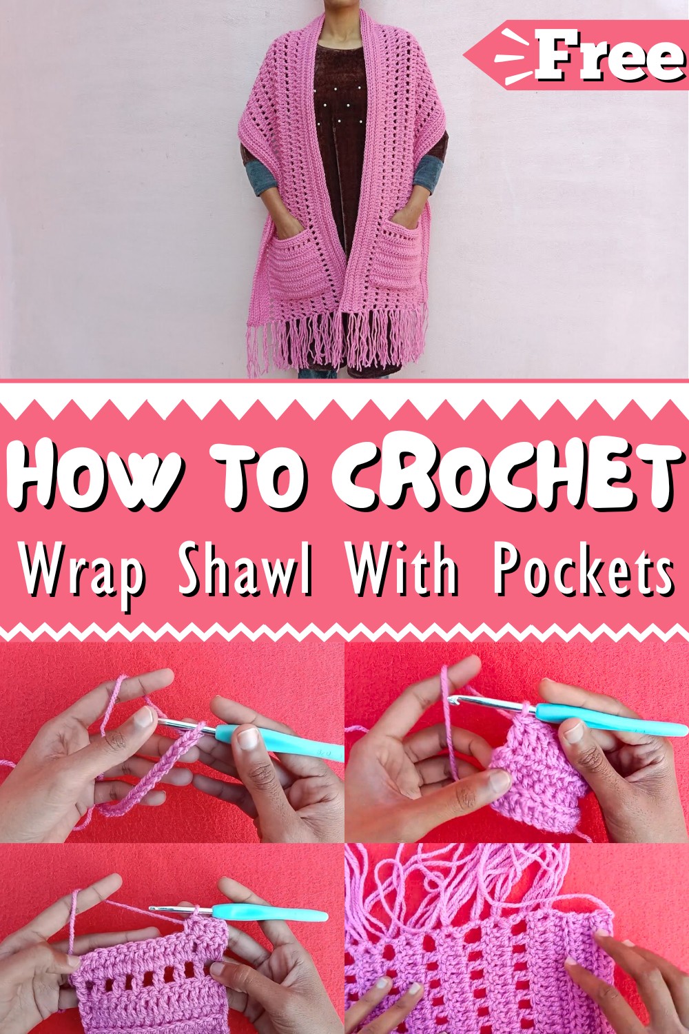 Crochet Wrap Shawl With Pockets