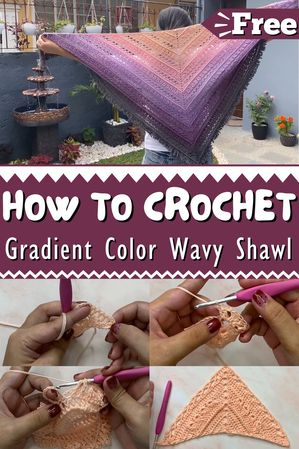 Gradient Color Wavy Crochet Shawl