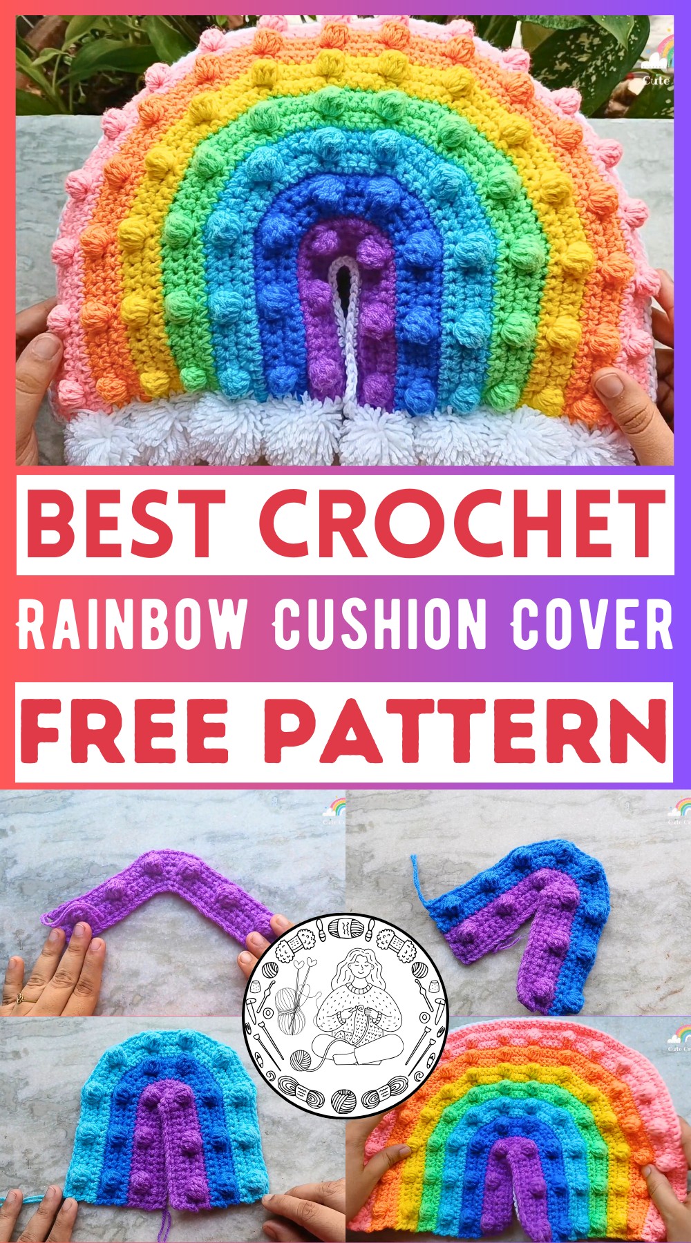 Crochet Rainbow Cushion Cover