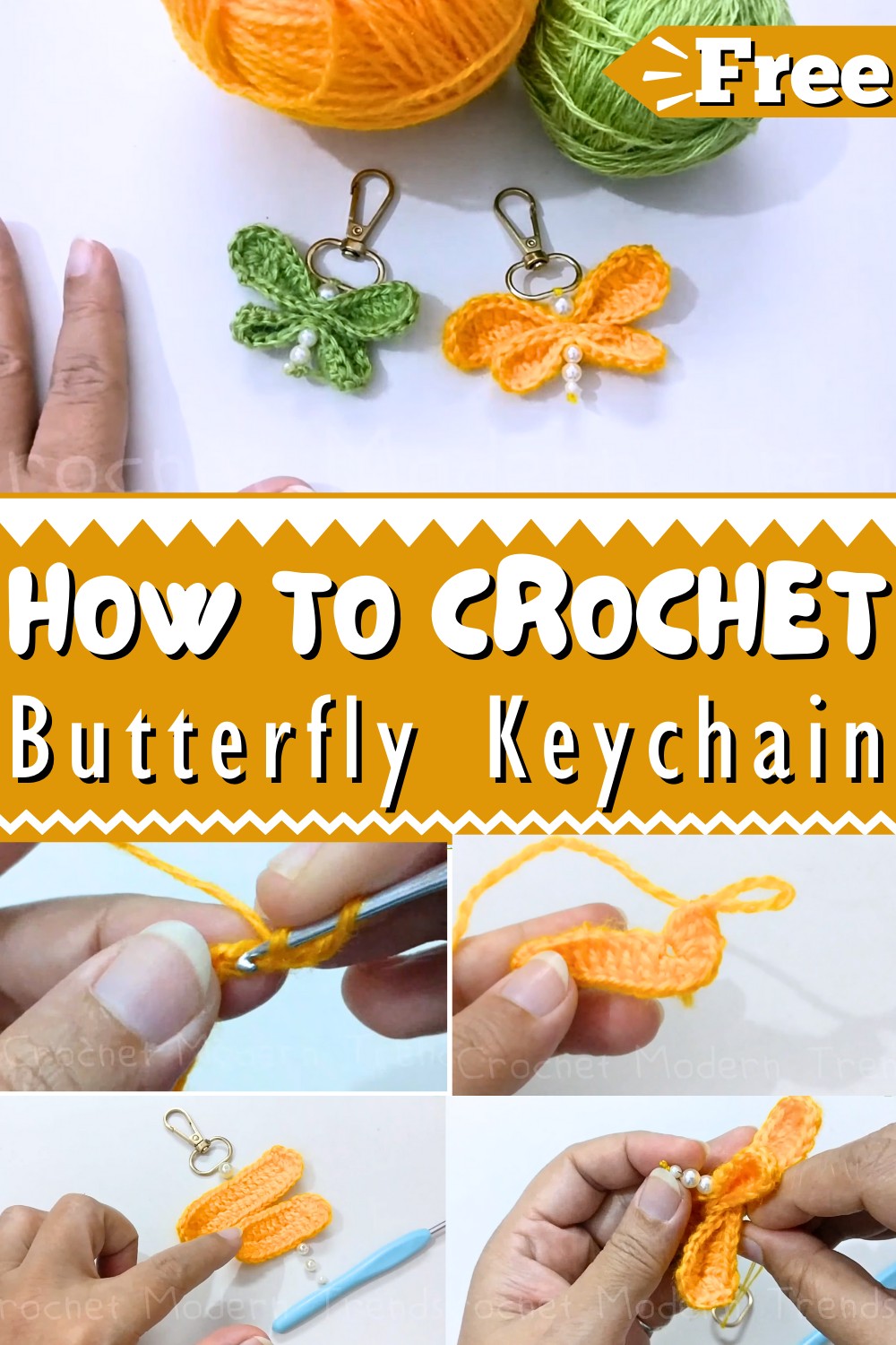 Crochet Butterfly Key Chain Car Decor Tutorial 1