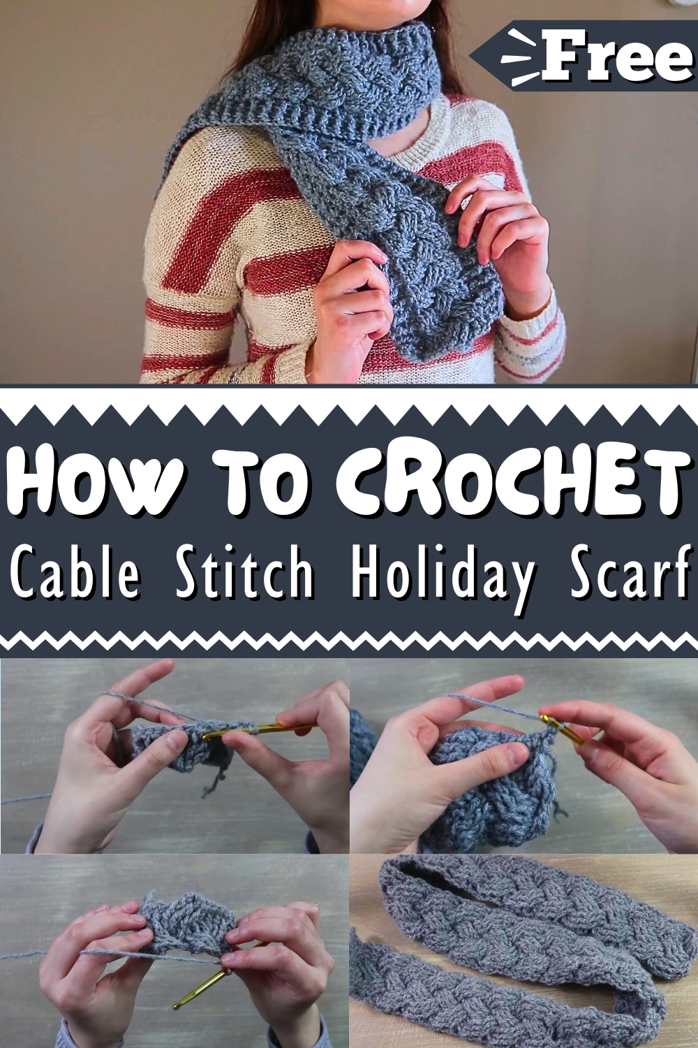 Crochet Cable Stitch Holiday Scarf DIY Tutorial 1