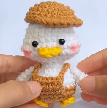 Crochet Duck wearing overalls Amigurumi keychain