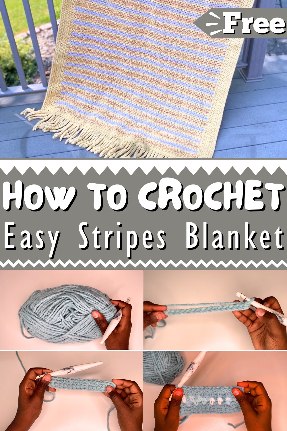 Crochet Easy Stripes Blanket Tutorial By Jonahs Hands 1